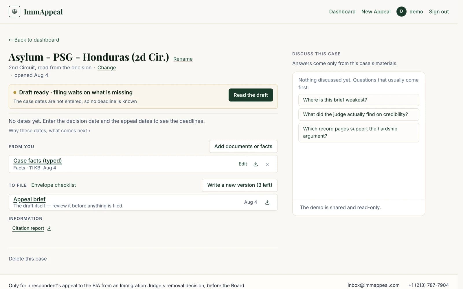 ImmAppeal case page: what the draft needs before filing, your documents and the brief