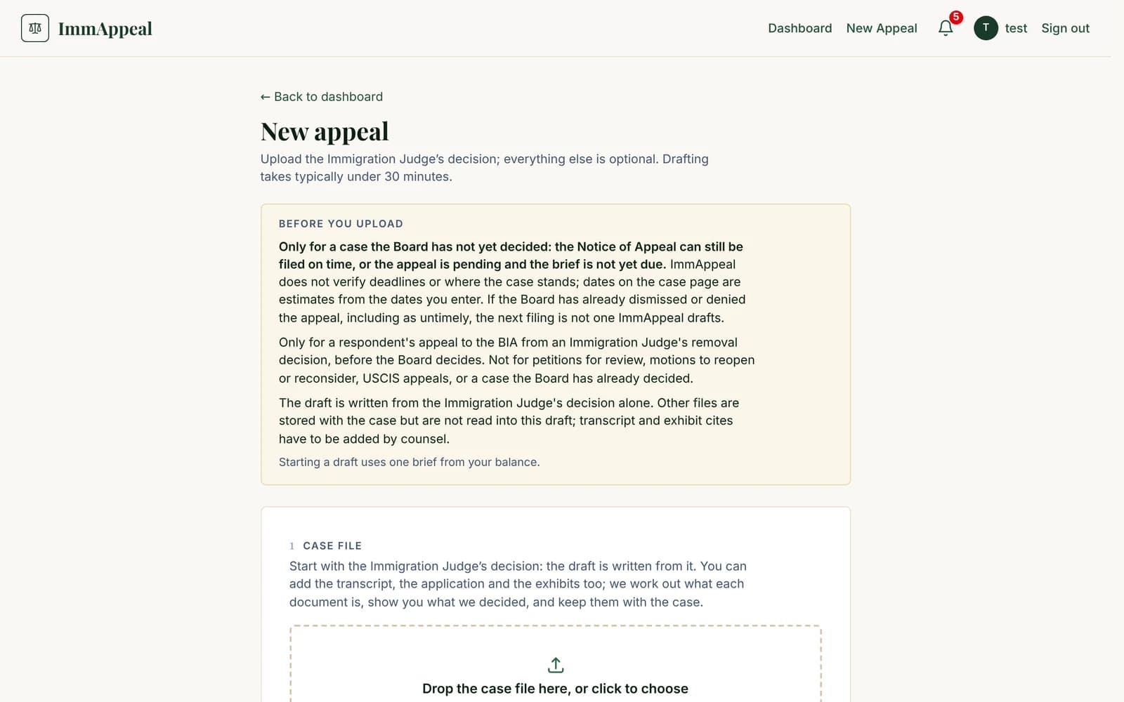 ImmAppeal new appeal form: upload the Immigration Judge's decision